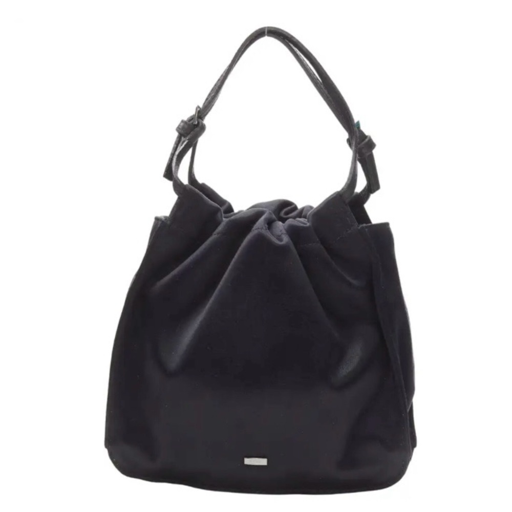 GUCCI TOM FORD black gathered silk minimal leather handle bucket bag